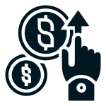 Hand pointing up with dollar symbols.